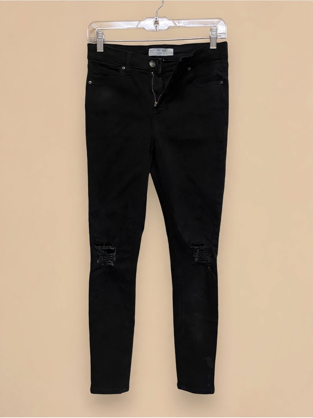 Topshop Black Skinny Jeans with Distressed Knees